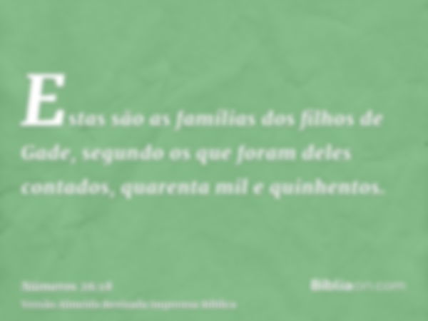 Estas são as famílias dos filhos de Gade, segundo os que foram deles contados, quarenta mil e quinhentos.