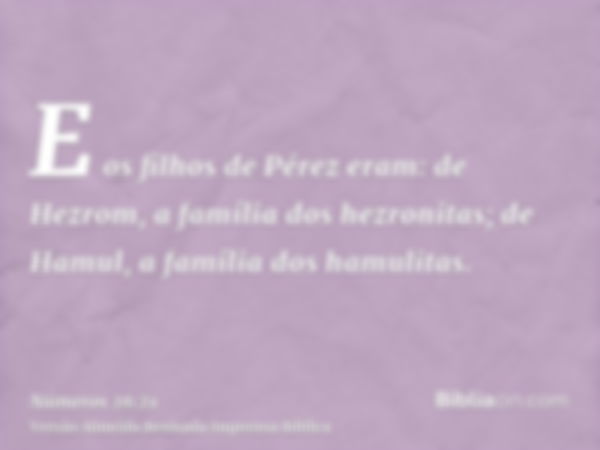 E os filhos de Pérez eram: de Hezrom, a família dos hezronitas; de Hamul, a família dos hamulitas.