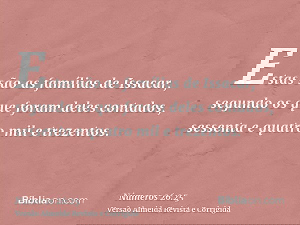 Estas são as famílias de Issacar, segundo os que foram deles contados, sessenta e quatro mil e trezentos.