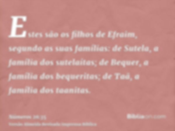 Estes são os filhos de Efraim, segundo as suas famílias: de Sutela, a família dos sutelaítas; de Bequer, a família dos bequeritas; de Taã, a família dos taanita