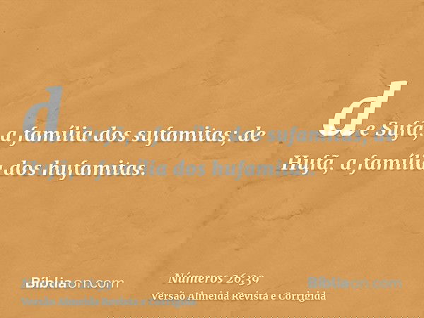 de Sufã, a família dos sufamitas; de Hufã, a família dos hufamitas.