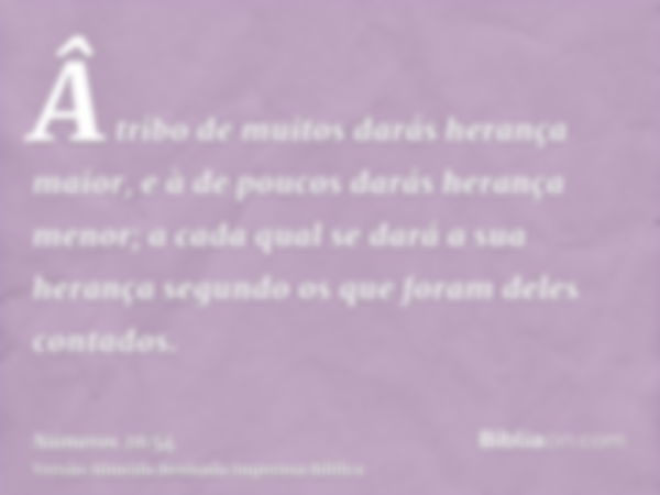 Â tribo de muitos darás herança maior, e à de poucos darás herança menor; a cada qual se dará a sua herança segundo os que foram deles contados.