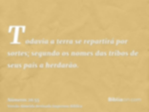 Todavia a terra se repartirá por sortes; segundo os nomes das tribos de seus pais a herdarão.