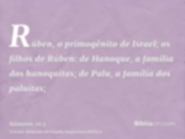 Rúben, o primogênito de Israel; os filhos de Rúben: de Hanoque, a família dos hanoquitas; de Palu, a família dos paluítas;