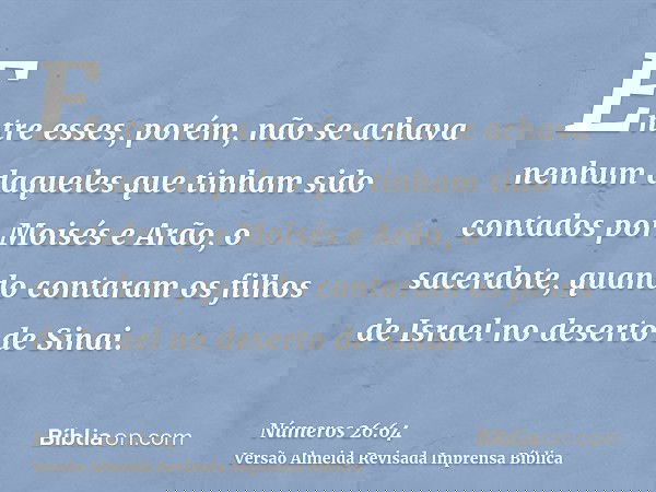 Entre esses, porém, não se achava nenhum daqueles que tinham sido contados por Moisés e Arão, o sacerdote, quando contaram os filhos de Israel no deserto de Sin
