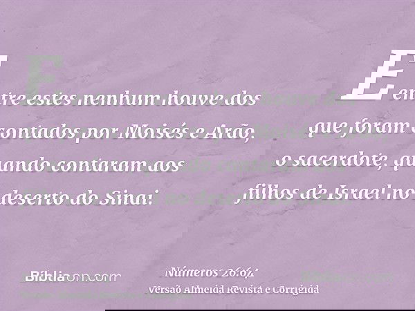 E entre estes nenhum houve dos que foram contados por Moisés e Arão, o sacerdote, quando contaram aos filhos de Israel no deserto do Sinai.