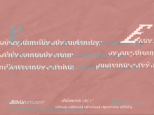 Estas são as famílias dos rubenitas; os que foram deles contados eram quarenta e três mil setecentos e trinta.
