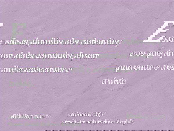 Estas são as famílias dos rubenitas; e os que foram deles contados foram quarenta e três mil e setecentos e trinta.