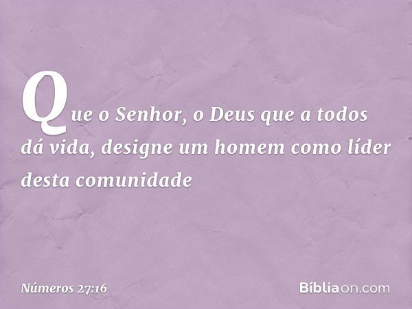 "Que o Senhor, o Deus que a todos dá vida, designe um homem como líder desta comunidade -- Números 27:16