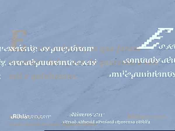 E o seu exército, os que foram contados deles, era de quarenta e seis mil e quinhentos.