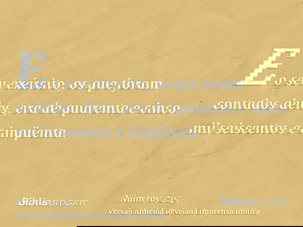 E o seu exército, os que foram contados deles, era de quarenta e cinco mil seiscentos e cinqüenta.