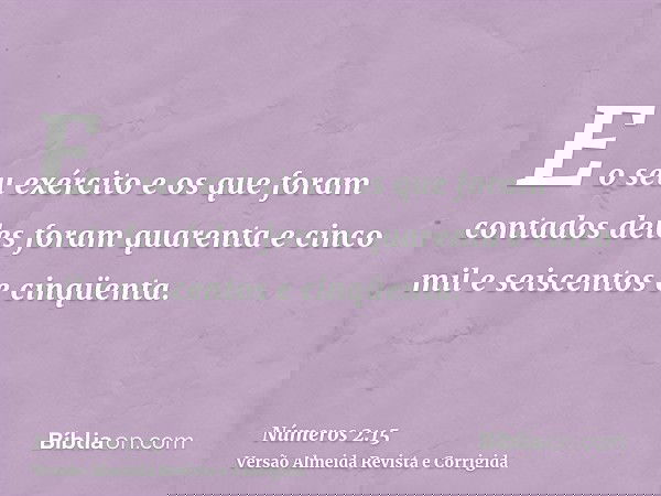 E o seu exército e os que foram contados deles foram quarenta e cinco mil e seiscentos e cinqüenta.