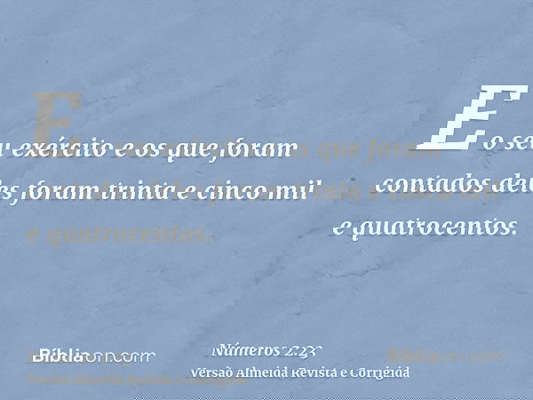 E o seu exército e os que foram contados deles foram trinta e cinco mil e quatrocentos.