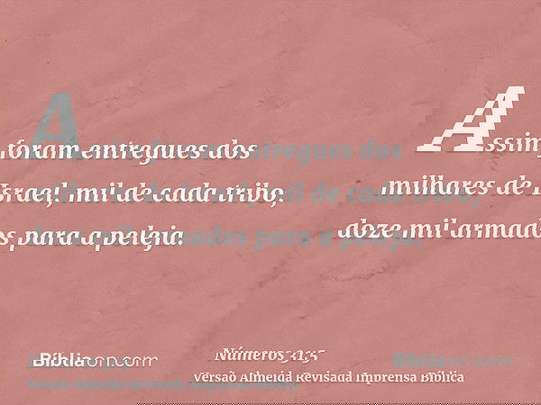 Assim foram entregues dos milhares de Israel, mil de cada tribo, doze mil armados para a peleja.