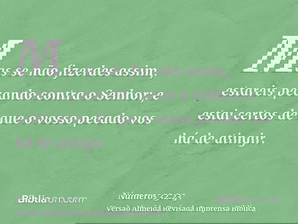 Mas se não fizerdes assim, estareis pecando contra o Senhor; e estai certos de que o vosso pecado vos há de atingir.