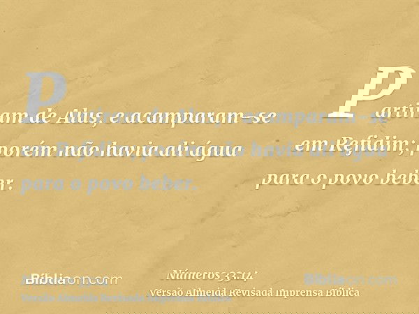 Partiram de Alus, e acamparam-se em Refidim; porém não havia ali água para o povo beber.