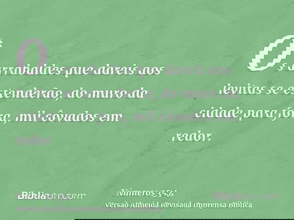 Os arrabaldes que dareis aos levitas se estenderão, do muro da cidade para fora, mil côvados em redor.