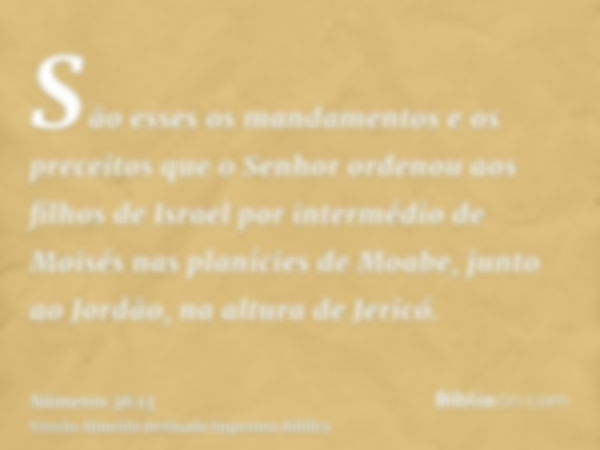 São esses os mandamentos e os preceitos que o Senhor ordenou aos filhos de Israel por intermédio de Moisés nas planícies de Moabe, junto ao Jordão, na altura de