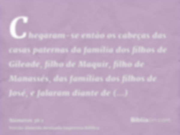 Chegaram-se então os cabeças das casas paternas da família dos filhos de Gileade, filho de Maquir, filho de Manassés, das famílias dos filhos de José, e falaram