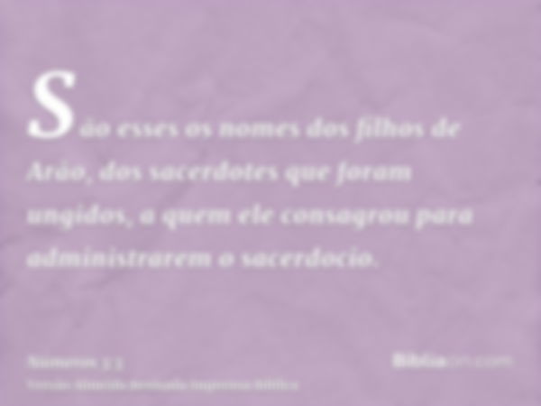 São esses os nomes dos filhos de Arão, dos sacerdotes que foram ungidos, a quem ele consagrou para administrarem o sacerdocio.