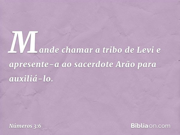 "Mande chamar a tribo de Levi e apresente-a ao sacerdote Arão para auxiliá-lo. -- Números 3:6