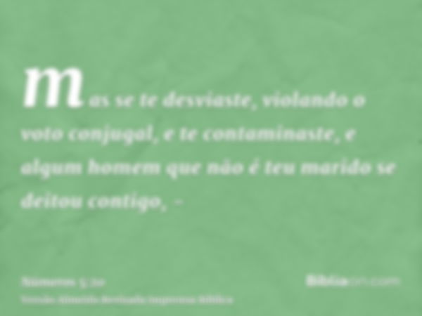 mas se te desviaste, violando o voto conjugal, e te contaminaste, e algum homem que não é teu marido se deitou contigo, -