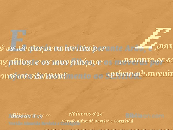 E porás os levitas perante Arão, e perante os seus filhos, e os moverás por oferta de movimento ao SENHOR.