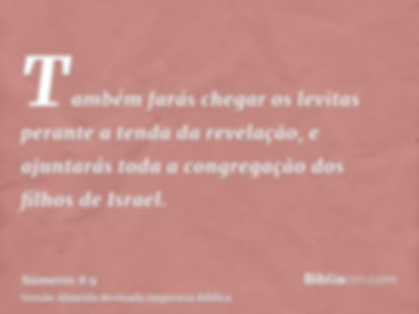 Também farás chegar os levitas perante a tenda da revelação, e ajuntarás toda a congregação dos filhos de Israel.