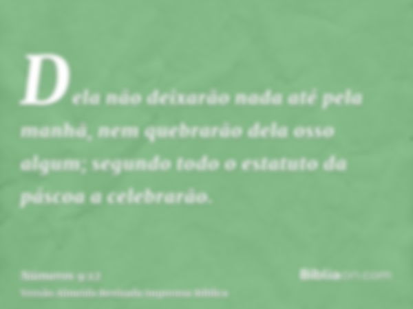 Dela não deixarão nada até pela manhã, nem quebrarão dela osso algum; segundo todo o estatuto da páscoa a celebrarão.