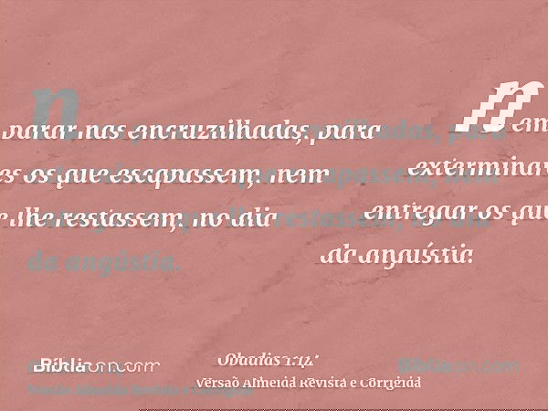 nem parar nas encruzilhadas, para exterminares os que escapassem, nem entregar os que lhe restassem, no dia da angústia.