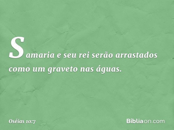 Samaria e seu rei serão arrastados
como um graveto nas águas. -- Oséias 10:7