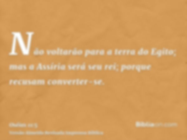 Não voltarão para a terra do Egito; mas a Assíria será seu rei; porque recusam converter-se.