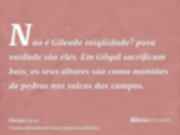 Não é Gileade iniqüidade? pura vaidade são eles. Em Gilgal sacrificam bois; os seus altares são como montões de pedras nos sulcos dos campos.