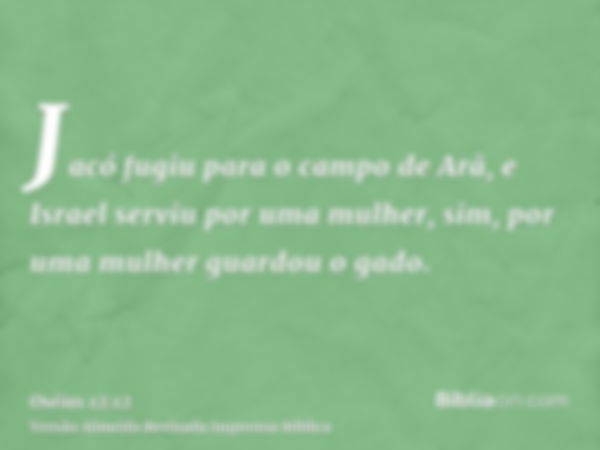 Jacó fugiu para o campo de Arã, e Israel serviu por uma mulher, sim, por uma mulher guardou o gado.