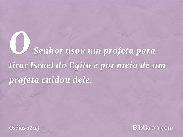 O Senhor usou um profeta
para tirar Israel do Egito
e por meio de um profeta cuidou dele. -- Oséias 12:13