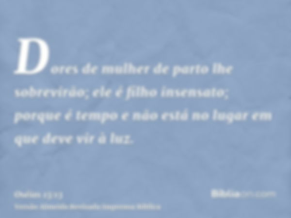 Dores de mulher de parto lhe sobrevirão; ele é filho insensato; porque é tempo e não está no lugar em que deve vir à luz.