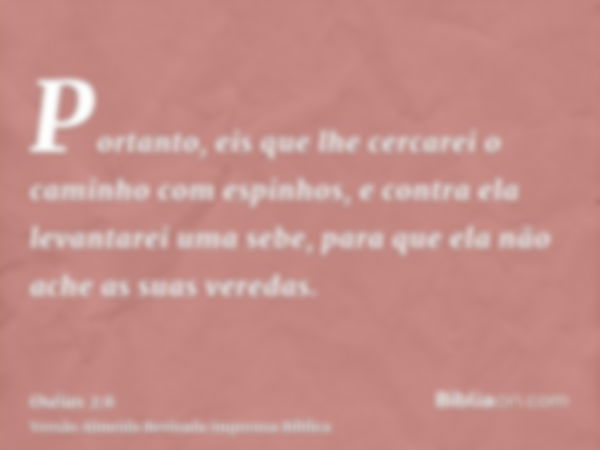 Portanto, eis que lhe cercarei o caminho com espinhos, e contra ela levantarei uma sebe, para que ela não ache as suas veredas.