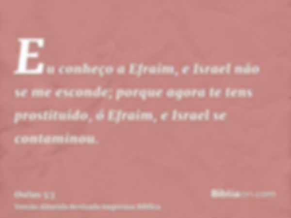 Eu conheço a Efraim, e Israel não se me esconde; porque agora te tens prostituído, ó Efraim, e Israel se contaminou.