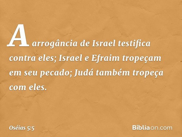 A arrogância de Israel
testifica contra eles;
Israel e Efraim tropeçam
em seu pecado;
Judá também tropeça com eles. -- Oséias 5:5