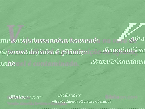 Vejo uma coisa horrenda na casa de Israel: ali está a prostituição de Efraim; Israel é contaminado.