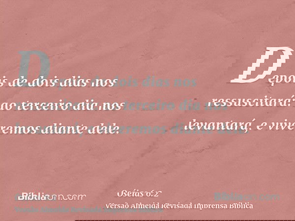 Depois de dois dias nos ressuscitará: ao terceiro dia nos levantará, e viveremos diante dele.