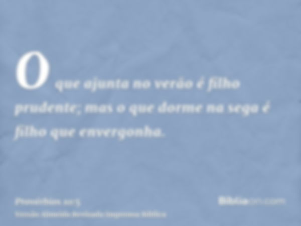 O que ajunta no verão é filho prudente; mas o que dorme na sega é filho que envergonha.