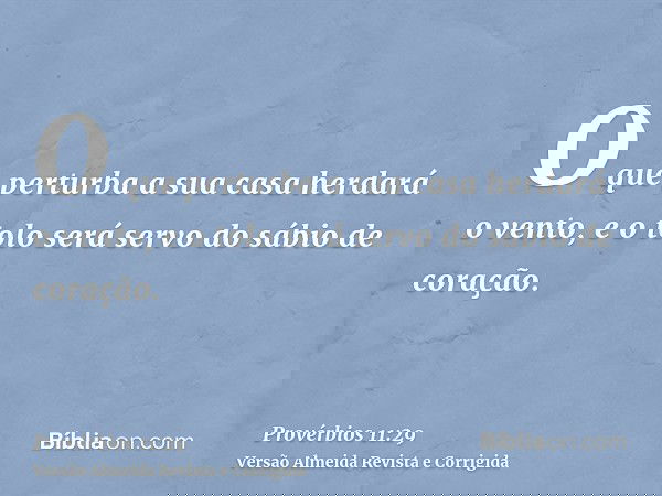 O que perturba a sua casa herdará o vento, e o tolo será servo do sábio de coração.