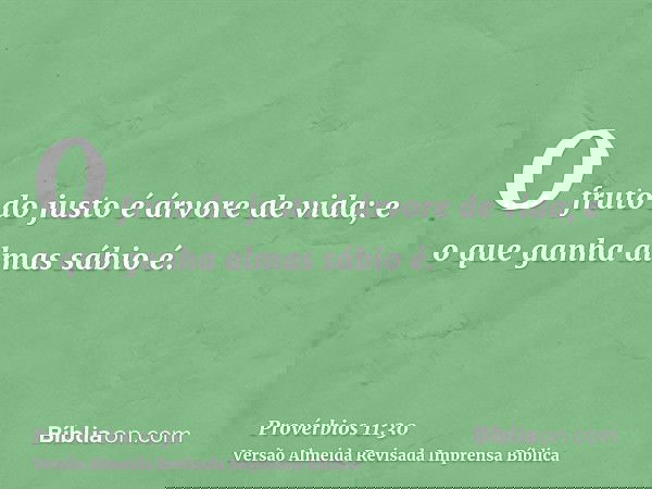O fruto do justo é árvore de vida; e o que ganha almas sábio é.