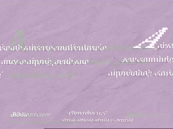 A justiça do sincero endireitará o seu caminho, mas o ímpio, pela sua impiedade, cairá.