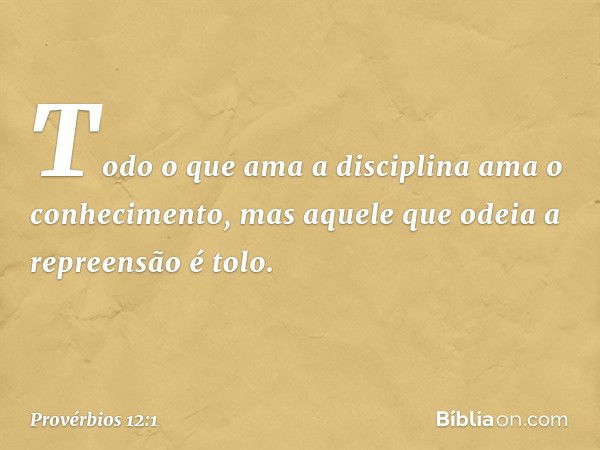 Todo o que ama a disciplina
ama o conhecimento,
mas aquele que odeia a repreensão é tolo. -- Provérbios 12:1