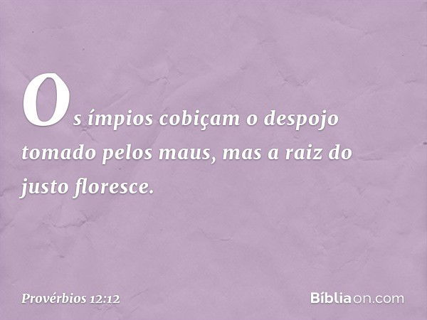 Os ímpios cobiçam
o despojo tomado pelos maus,
mas a raiz do justo floresce. -- Provérbios 12:12