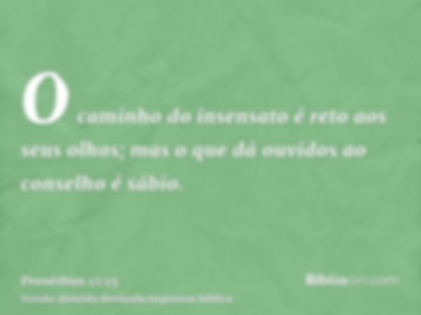 O caminho do insensato é reto aos seus olhos; mas o que dá ouvidos ao conselho é sábio.