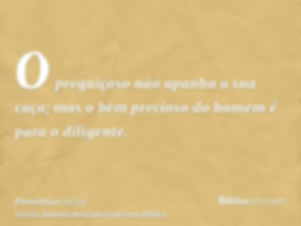 O preguiçoso não apanha a sua caça; mas o bem precioso do homem é para o diligente.