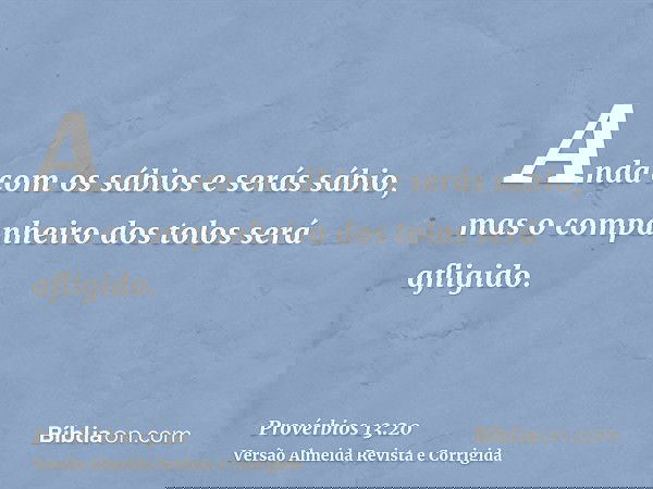 Anda com os sábios e serás sábio, mas o companheiro dos tolos será afligido.
